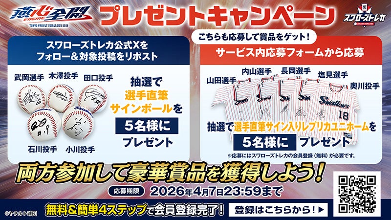 選手の直筆サイン入りグッズがもらえる！燕心全開プレゼント