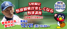 「女性限定野球観戦が楽しくなる野球講座」参加者募集のお知らせ