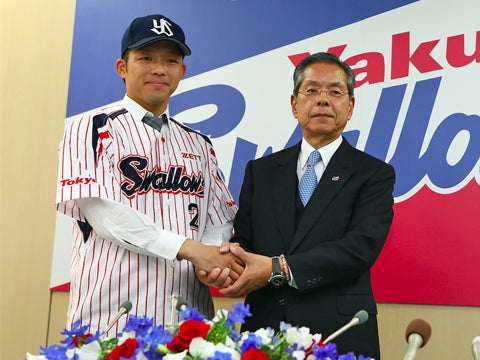 大引選手が入団会見!  「神宮で監督の胴上げを」