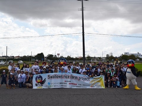 「スワローズ・ライスファーム」で稲刈りイベント